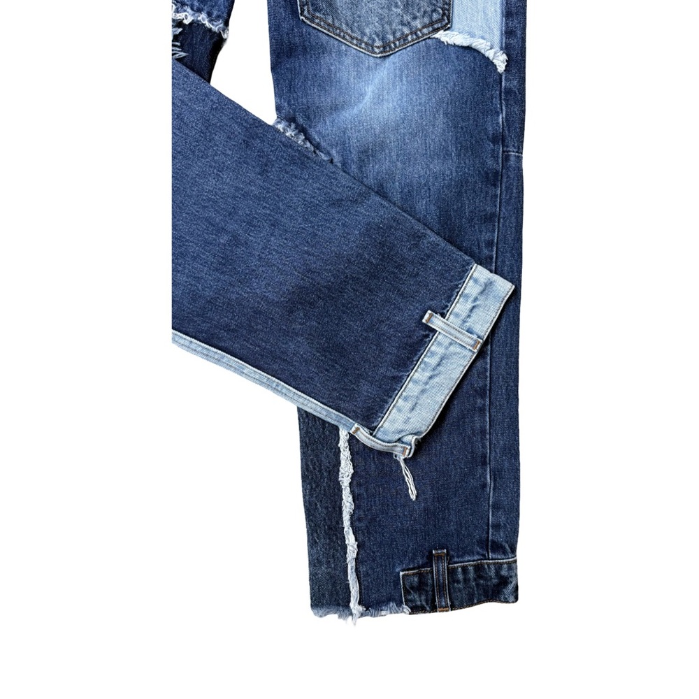 REVICE Matchmaker Love at
First Sight Blue Jeans Patchwork Crop Button Fly EUC - Picture 4 of 14